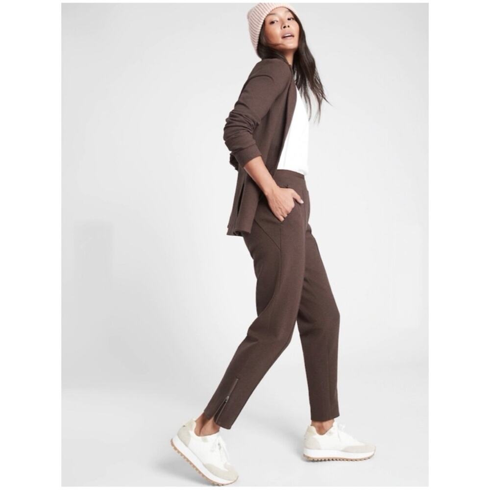 Athleta Dark Brown Suit Set Venice Heathered Pintuck Pant and Blazer XS / 6